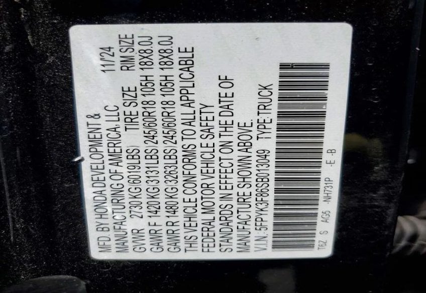 2025 Honda Ridgeline Black Edition Pickup 4D 5 ft - 5FPYK3F86SB013049 photo 11