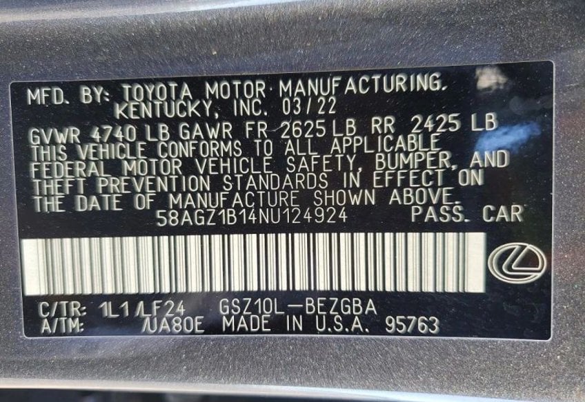 2022 Lexus ES 350 F SPORT - 58AGZ1B14NU124924 photo 11